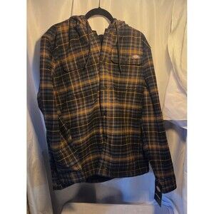 Dickies Men’s Hooded Flannel Shirt Jacket Black/Yellow Plaid Size XL Snap Front